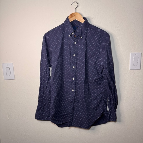 Ralph Lauren Navy Blue Print Button-Down Shirt MD Cotton Preppy Classic - Picture 1 of 4